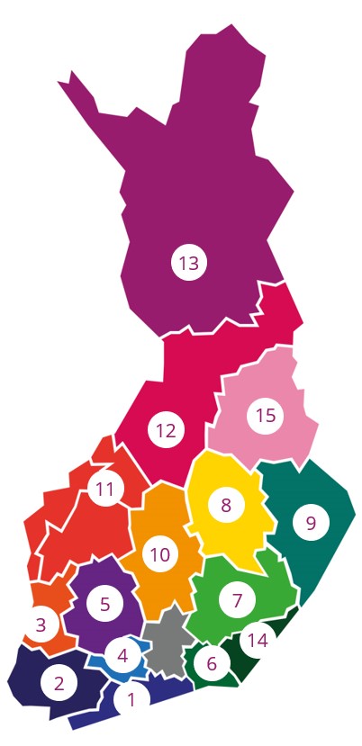 Suomen kartakuva, johon on merkitty Taikusydämen alueverkostot.